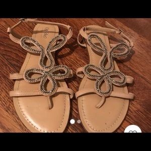 Mossimo Camel Silver Beaded Embellished Sandals